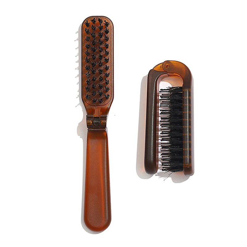 1Pcs Boar Bristle Hair Brush Amber Foldable Portable Comb Pocket Collapsible Travel Massager Styling Tool Salon Men Women Gift