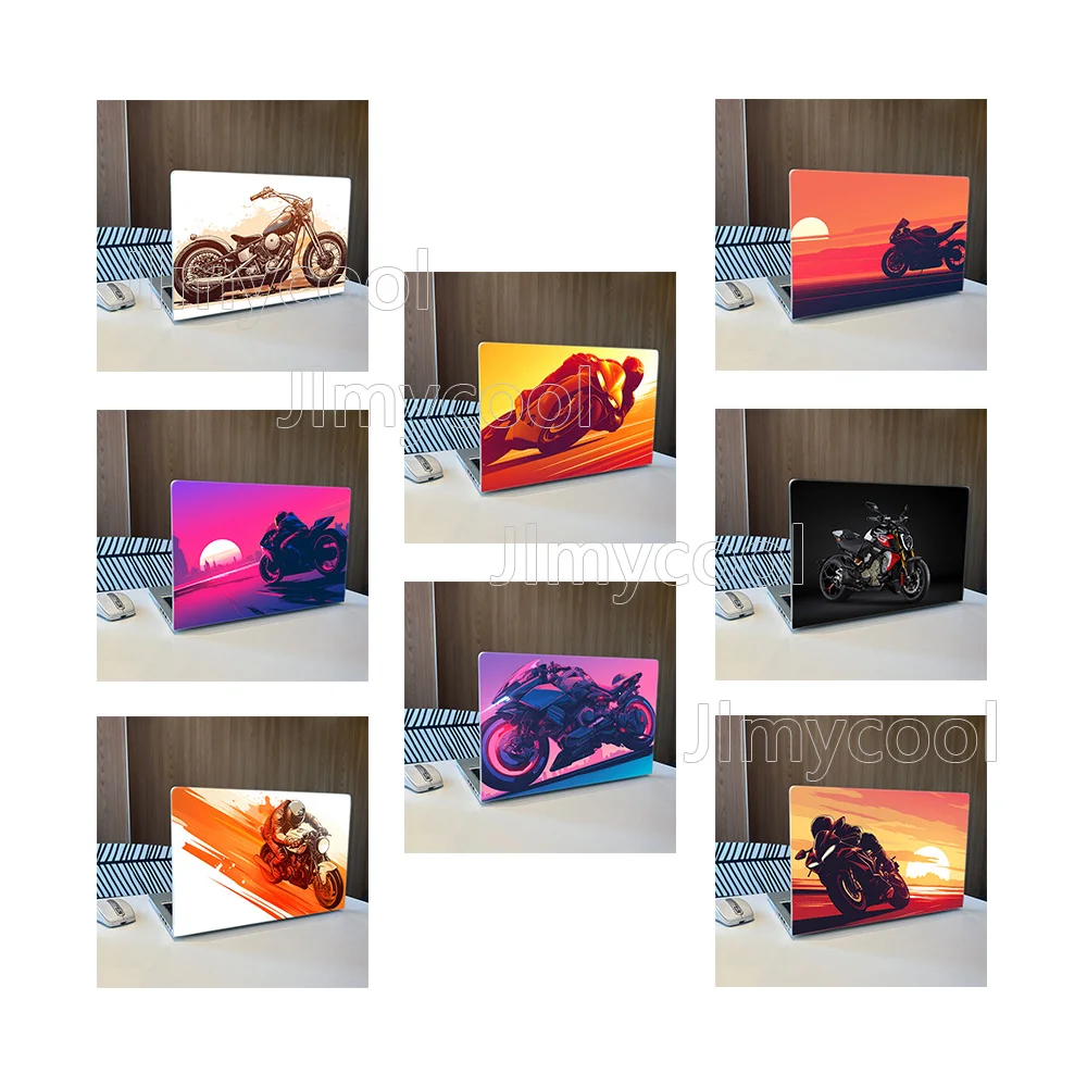 2 Durable Racing Driver Motorcycles and Sunset Vinyl Laptop Stickers Art Scratch Protection Sticker for MacBook PC Chromebook
