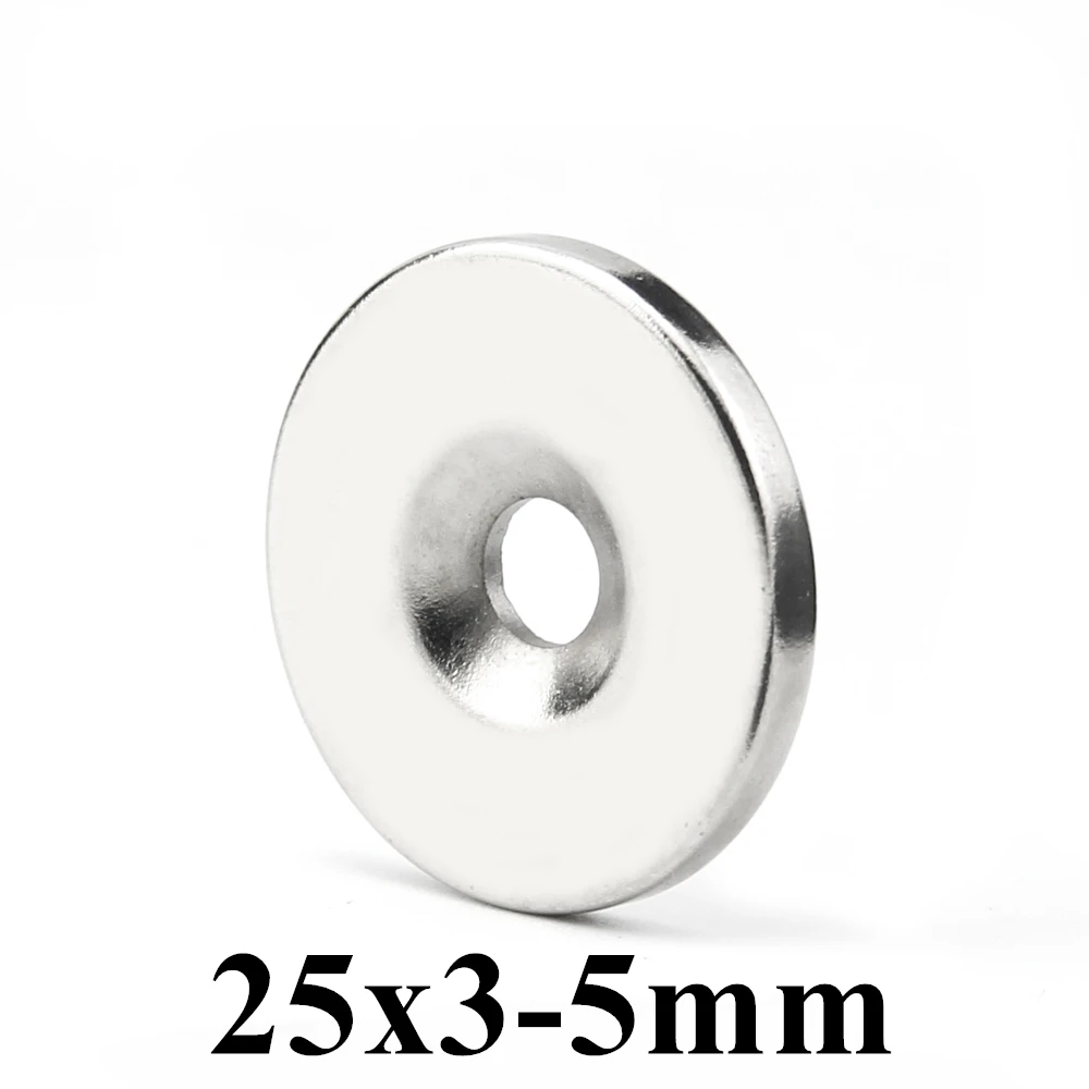 

100pcs 25x3mm Hole: 5mm Super Strong Round Neodymium Countersunk Ring Magnets N35 Neodymium Magnet