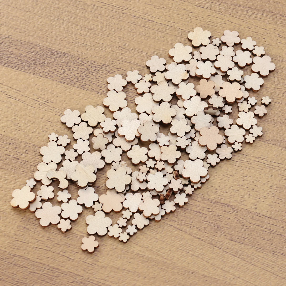 

100pcs Mixed Size Premium Wood Flower Wooden Cutouts Diy Craft Ornaments For Wedding Birthday Christmas Decorations Handicraft