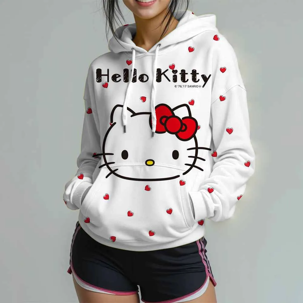 ファッショナブルなハローキティ婦人服プリントスウェットシャツ女性のカジュアルラウンドネックポロシャツグラフィックデザインパーカー