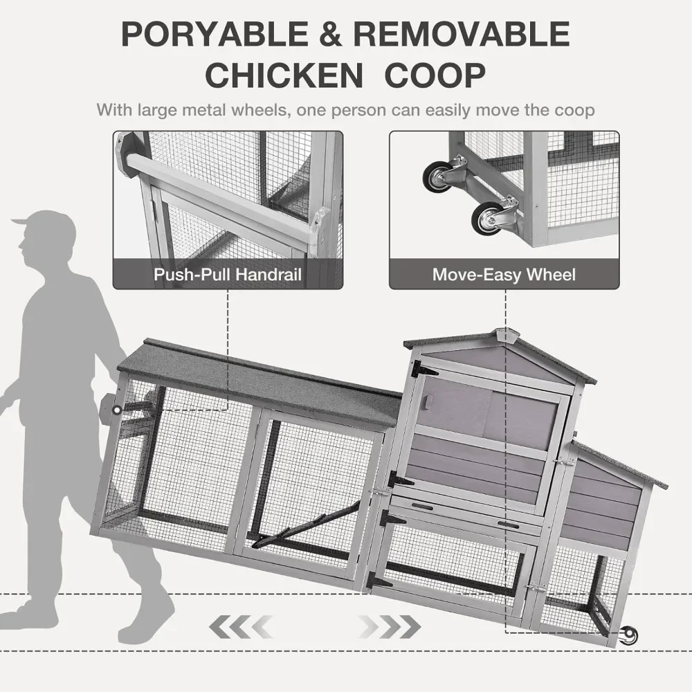 80in Chicken Coop with Wheels Expandable Waterproof Chicken House with Nesting Box Leakproof Pull-on Tray and UV-Resistant Roof