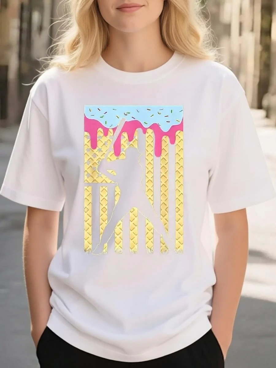 Fun Donut Design Graphic Print Women Tee Short Sleeve Summer High Qaulity Fabric Selection Breathable Young People's Choice Tee