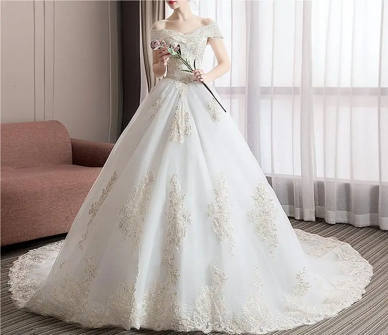 

HA 357 2024 new plus size wedding dress main veil female one shoulder trailing wedding dress