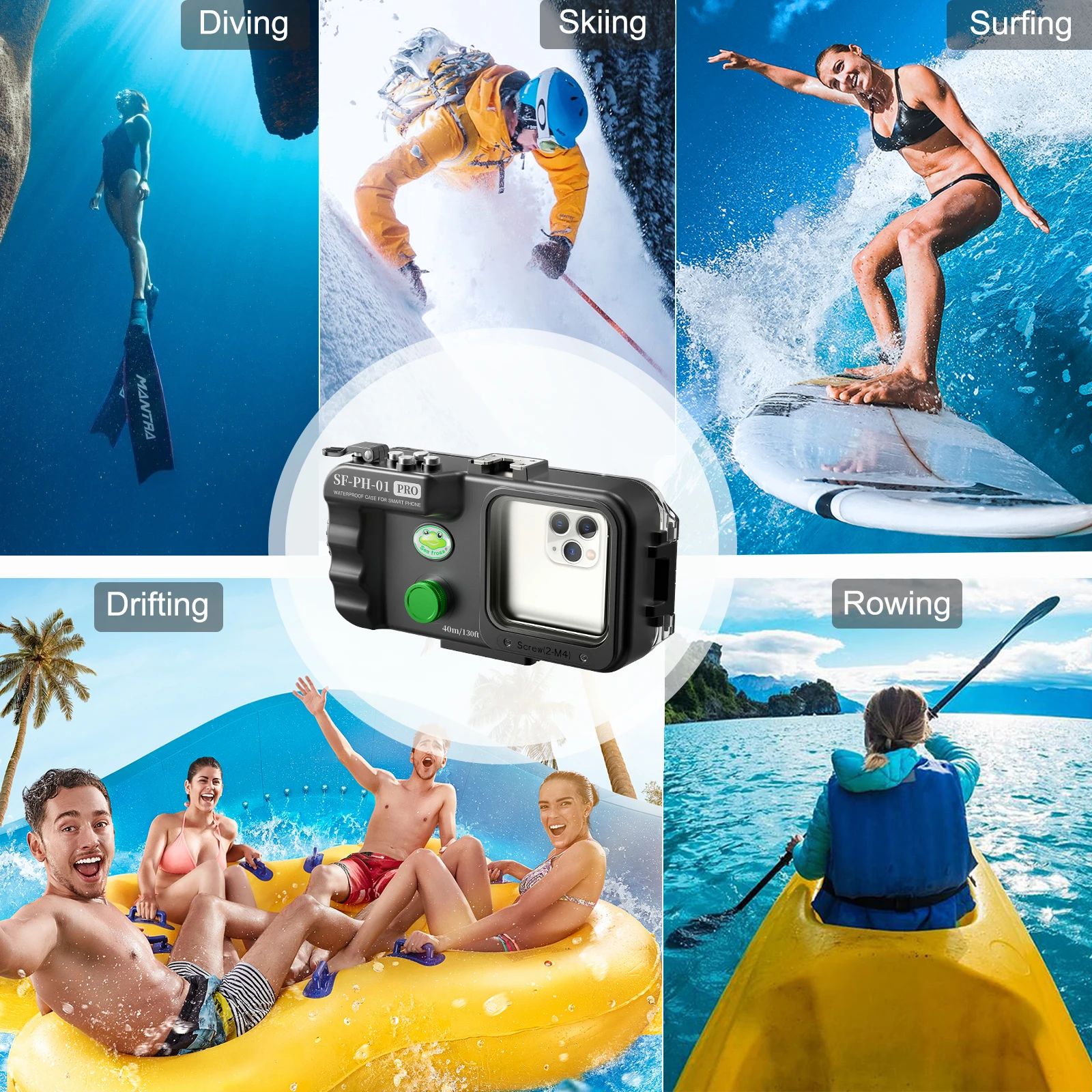 SeaFrogs Bluetooth Universal Waterproof Phone Case 40m/130ft IPX8 Professional Diving Housing For IPhone Huawei Samsung Xiaomi