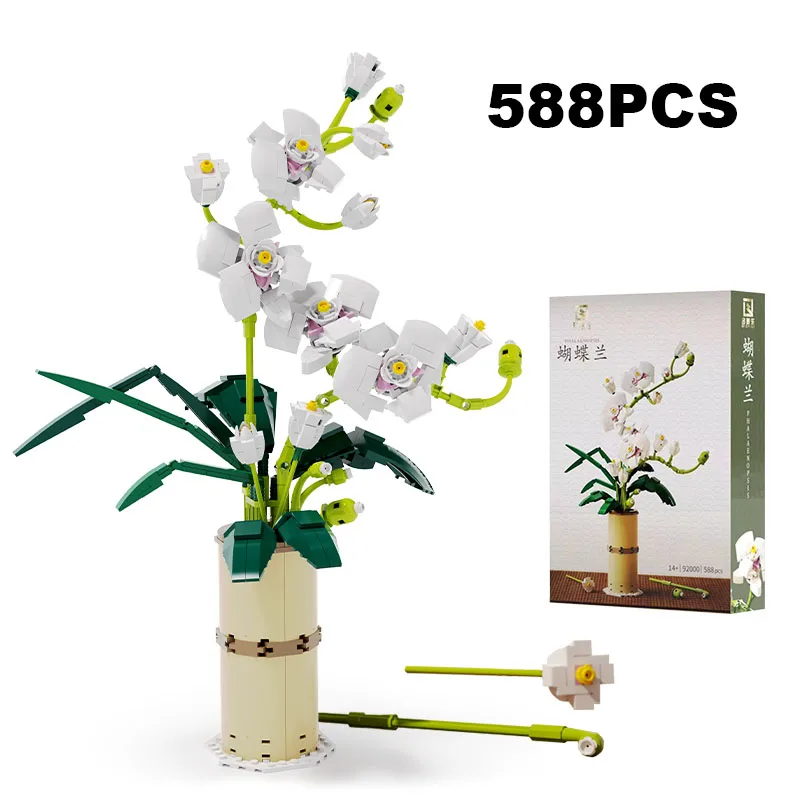 

588PCS Bouquet Orchid Flowers Bonsai Building Blocks City Succulent Plant Home Decoration Friends Bricks Toy Gift Girl Kid Adult