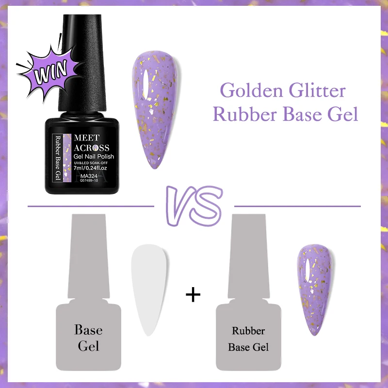 Description Picture 6 of itemMEET ACROSS 7ml Gold Blue Foil Glitter Rubber Base Gel Self-leveling Semi Permanent Soak Off UV LED Gel Varnish Top Coat Manicur