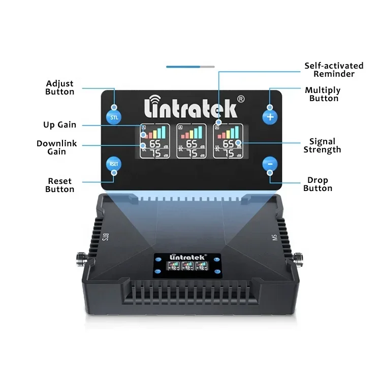 Lintratek Booster Triple Band 75 Dbi Gain 25 Dbm B28 700 900 1800MHz Output Power for Large Area Cellular Mobile Signal Booster