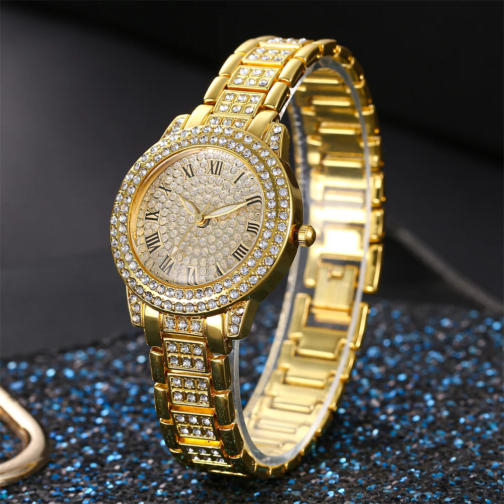 Women Watch Luxury Brand New Relojes Fashion Quartz Watch Rhinestone Gold Lady\'s Wrist Watches Stainless Steel Women Watch donna