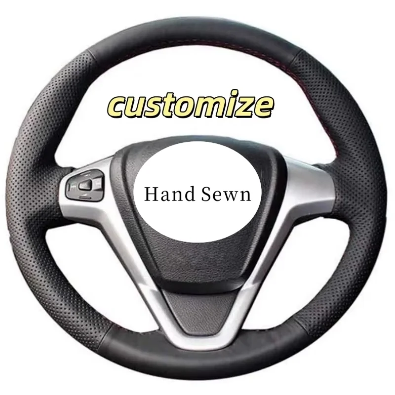 Custom NonSlip Artificia Leather 2008-2013 Ecosport 2013-2016 Car Interior Accessories Car Steering Wheel Cover For Ford Fiesta