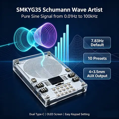 Schumann Resonance Generator 0.01Hz-100KHz Pure Sine Wave Signal Source 10 Preset Frequencies OLED 4x3.5mm AUX Dual Type-C