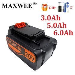 18V/20V 3.0/5.0/6.0Ah Li-ion Rechargeable Battery For Black & Decker LBX20 LBXR20 ASL186K ASL188K Cordless Power Tools Battery