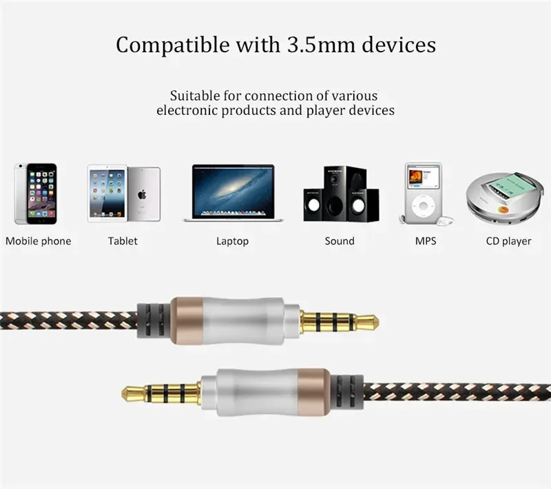 2pcs 1.5M 3.5mm 4 Poles Jack 3 5 Audio Cable Male to Male for Samsung Headphone Xiaomi Car HiFi Music Speaker Aux Braided