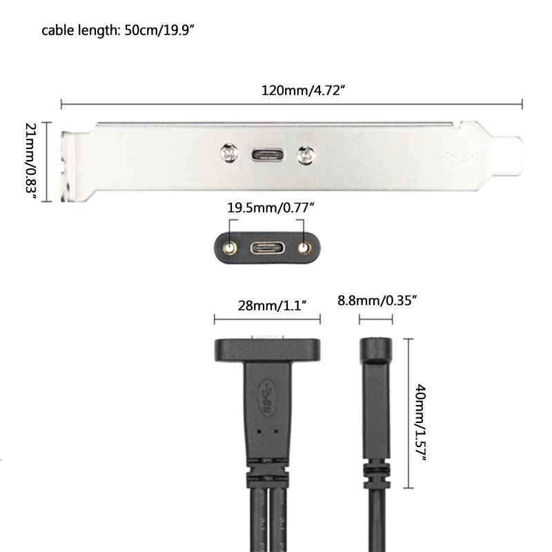 Cable de extensión de montaje en Panel USB 3,0 interno hembra de 19 pines a USB tipo C hembra para placa base de PC de escritorio convertidor de USB-C de 5Gbps