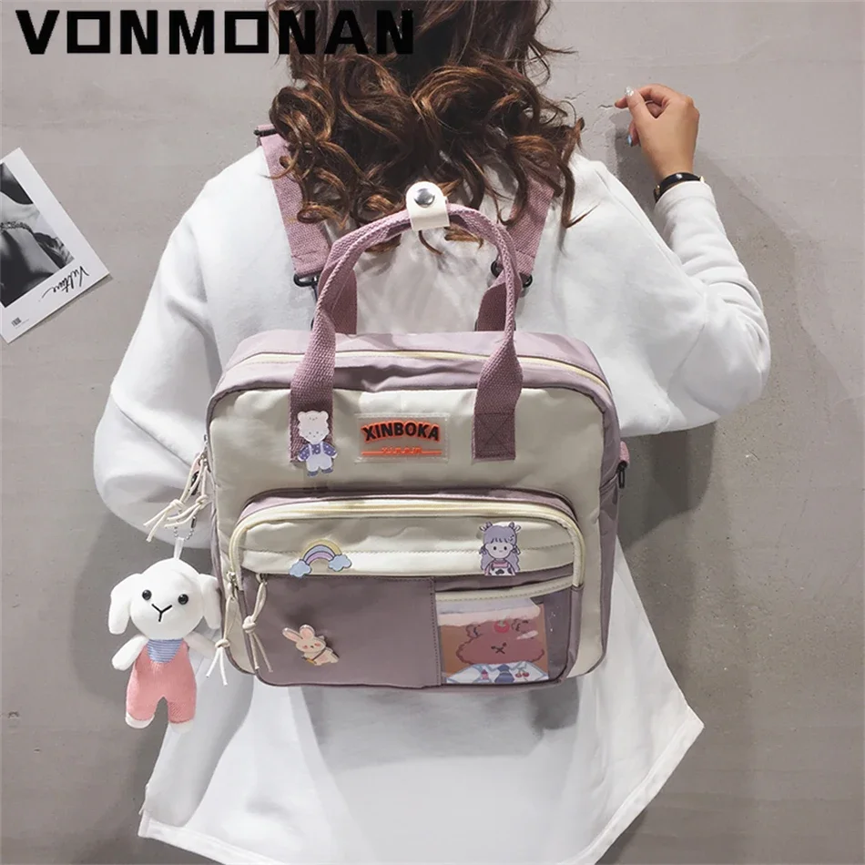 Preppy Style Backpack Nylon Shoulder School Backpack for Teenage Girls College Student Book Crossbody Bag 2024 New Rucksack