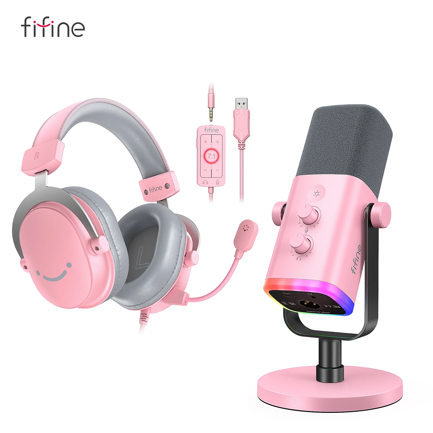 FIFINE Gaming Streaming Headset and Microphone Kit with Gain Knob/RGB/Monitor,for PC/MAC/PS4/PS5/Mixer/YouTube/Steam-AM8TP/H9P