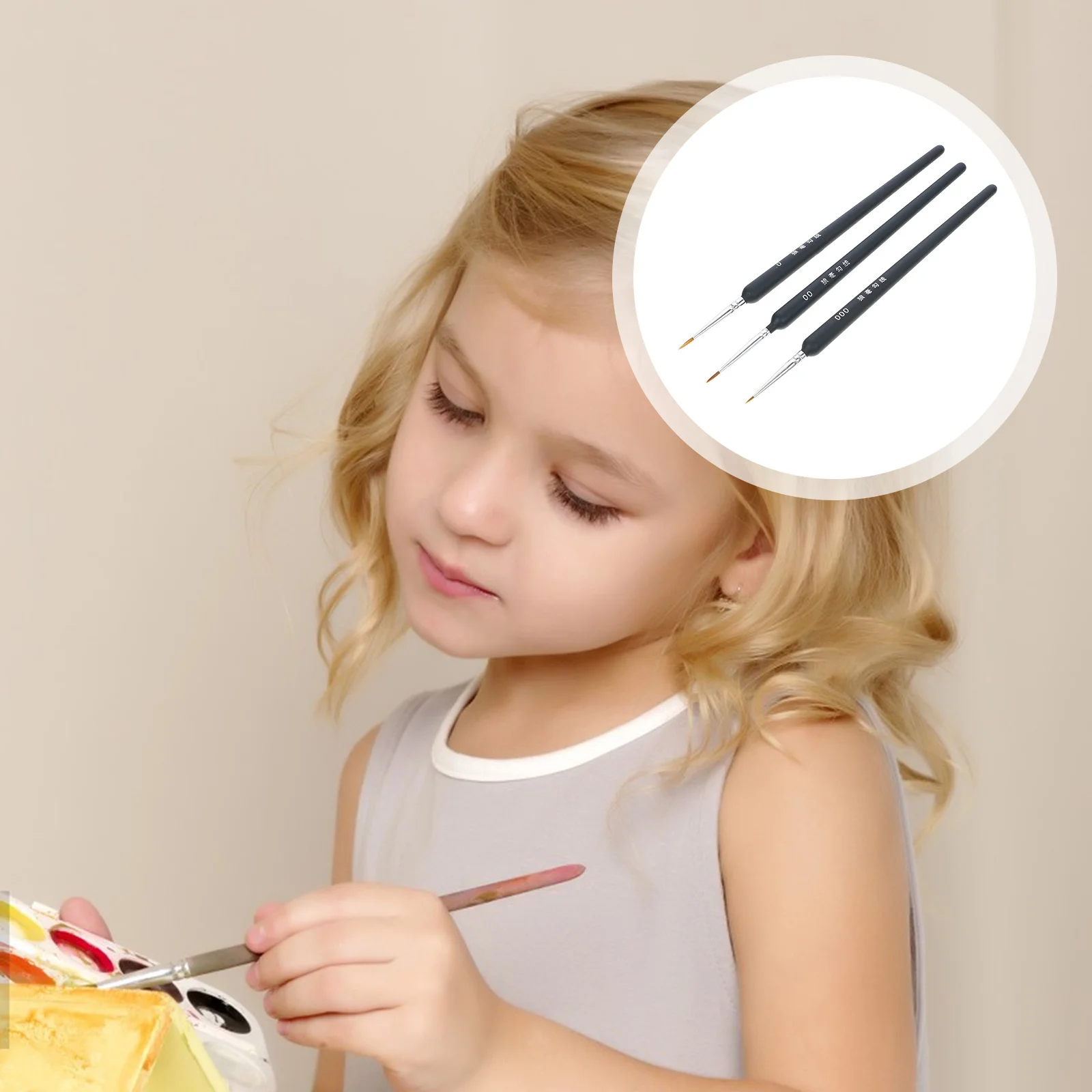 مجموعة فرش شعر الذئب مكونة من 3 قطع للرسم التفصيلي لزيت الأكريليك والألوان المائية المنمنمات لوحة فنية لبطانات شعر الذئب