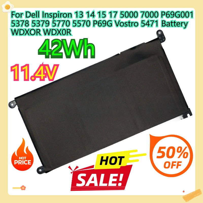 

For Dell Inspiron 13 14 15 17 5000 7000 P69G001 5378 5379 5770 5570 P69G Vostro 5471 Battery WDXOR WDX0R 11.4V 42Wh