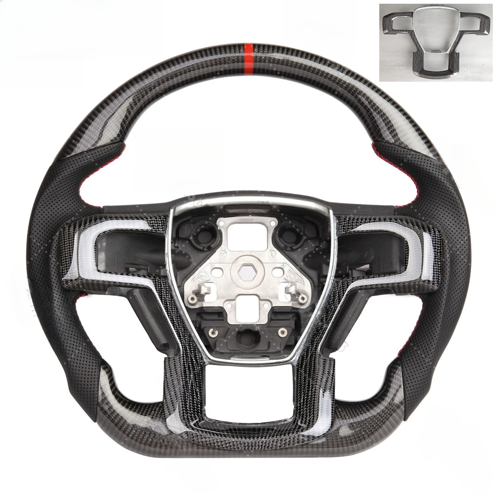 

Fit for Ford F150 Raptor 2015-2020 Real Carbon Fiber HEATED Steering Wheel with Carbon Fiber Trim Flat Bottom Red Stitching