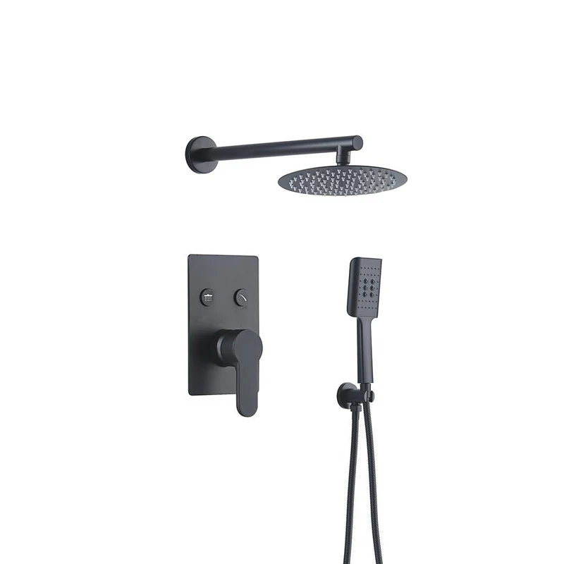 AZETA Black Built-In Wall Mount Button Concealed Shower Set Bathroom Rainfall Shower Head and Hand Shower System AT7918