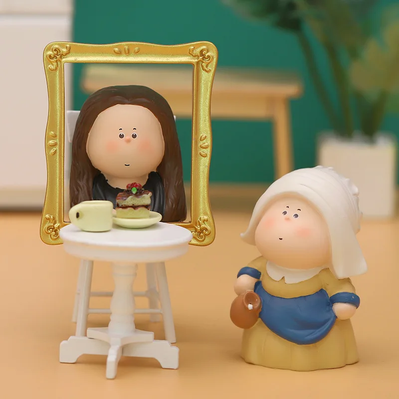 Chubby Artist Van Gogh'S Pearl Maiden Mona Lisa Gift Doll Desktop Plushie Figure Blind Box Ornament Decor Figurine Collectable T