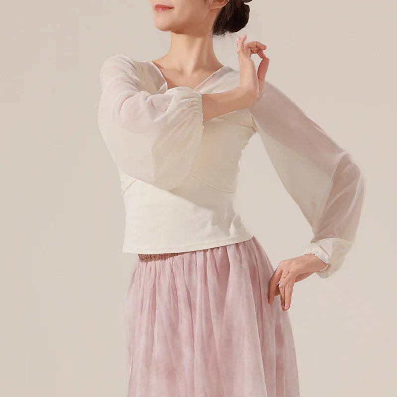 

Dance clothes Classical dance gauze female body rhyme elegant lantern sleeves New Chinese modern dance fake two adult tops