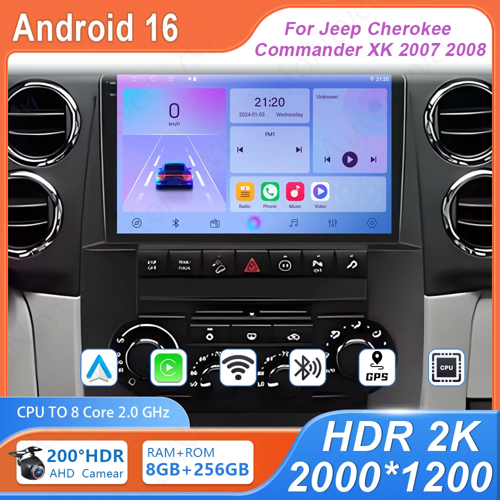 Android For Jeep Cherokee Commander XK 2007 2008 GPS Navigation No 2din DVD Auto Radio Stereo Head Unit Multimedia Player Wifi