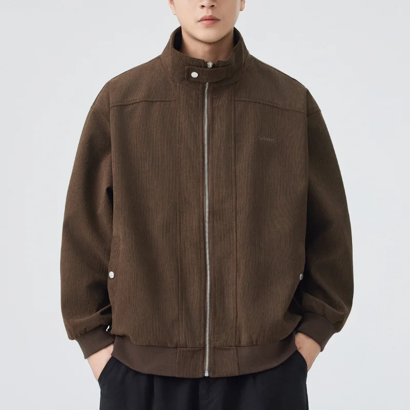 2026 Spring Autumn Men Jacket Fashion Simple Solid Color Stand Collar Male Outerwear Loose Casual Long Sleeve Zipper Man Coat