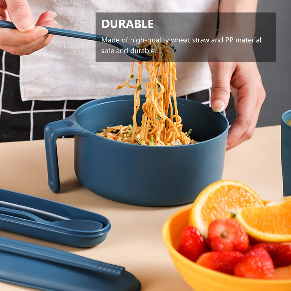 

Straw Instant Noodle Bowl Set Tableware Chopsticks Spoon Cup Case Complete Flatware Kit Spoons