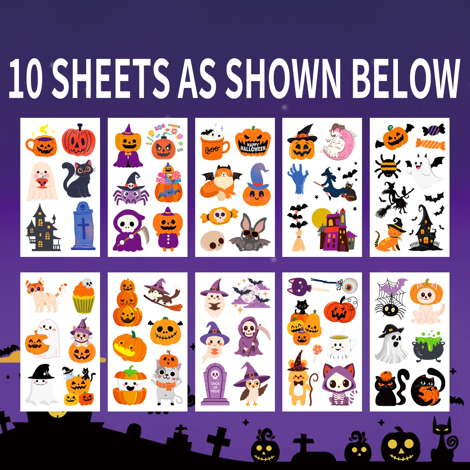 وشم مؤقت للهالوين، لوازم تزيين حفلات أعياد الميلاد، حشوات أكياس الهالوين الجيدة، المكافآت، 10 أوراق #4