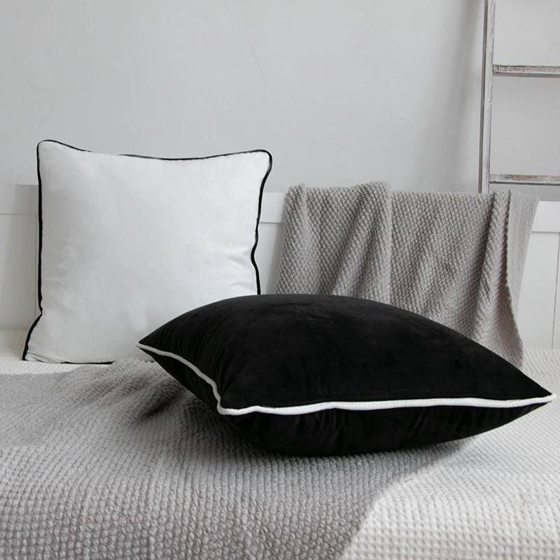 

Modern mat Velvet Pillow with Rope Sofa Cuion Barest Pillow Cover Pure Bla White Square Pillow Case