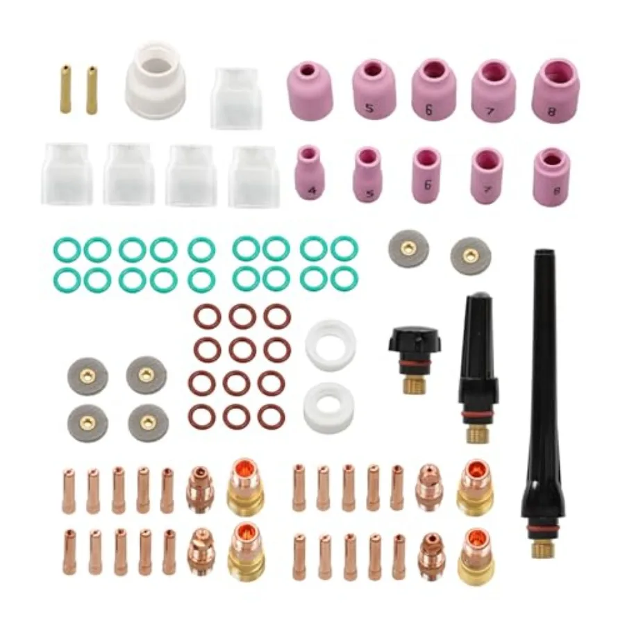 

kimllier 87PCS Professional TIG Welding Torch Kit Gas Lens Alumina Nozzles 12 Glass Cups for WP-17/18/26 Stubby Back Cap and Co