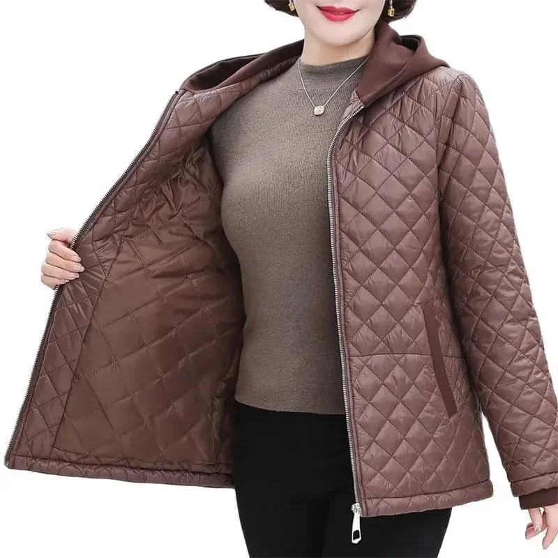 2025 Autumn Winter Middle-age Women Quilted Cotton-padded Coats Female Zipper-up Hooded Jacket Thicken Warm Parkas Tops Overcoat