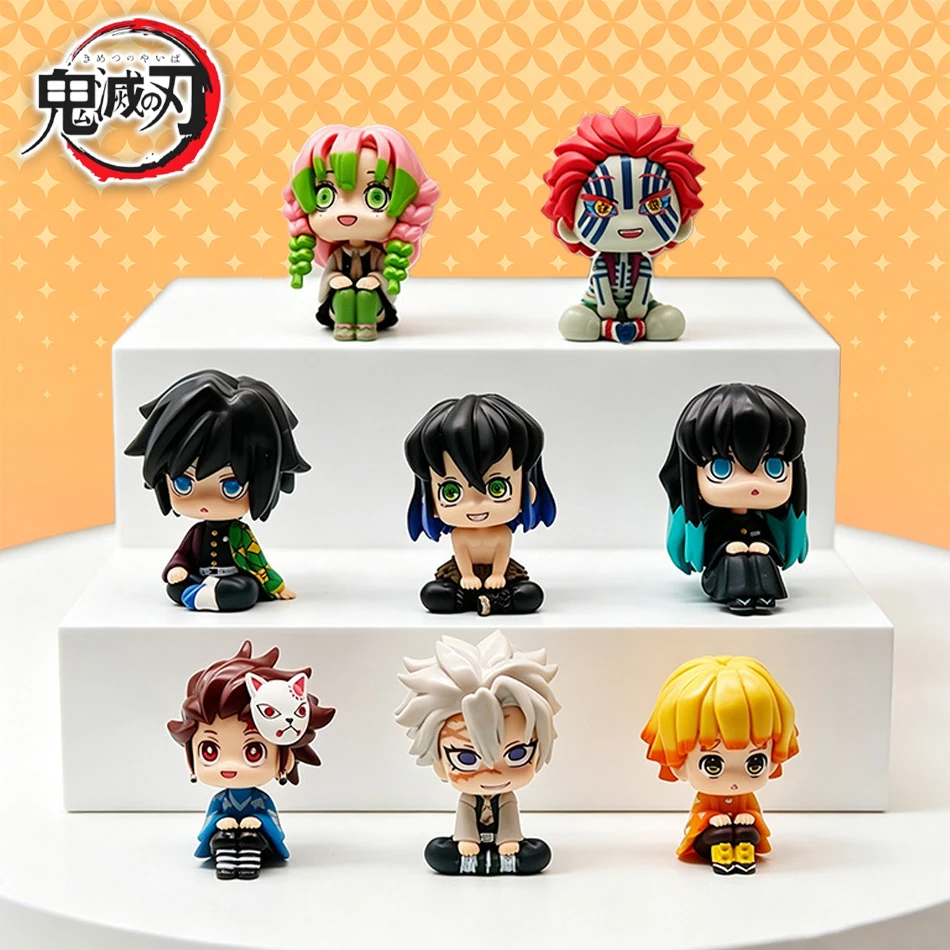 

Quality Demon Slayer Sitting Figures Tanjiro Zenitsu Giyuu Mitsuri Inosuke Muichiro Sanemi Akaza PVC Desk Decor Model Toys Gifts