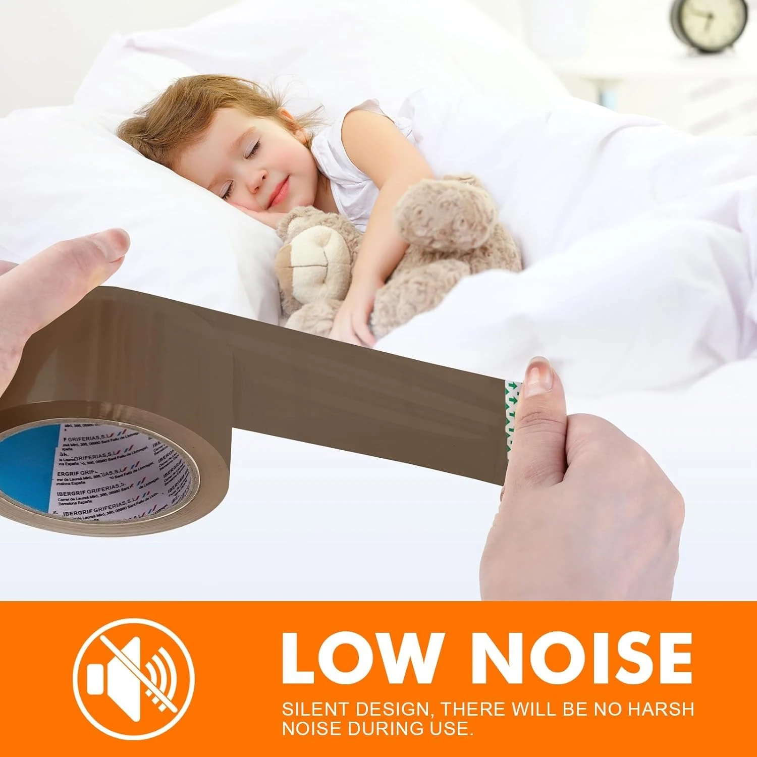 شريط تعبئة بني منخفض الضوضاء، شريط طرود قوي التحمل، تغليف لوجستي BOPP، غراء مكتب (5 سم × 66 م/100 م)