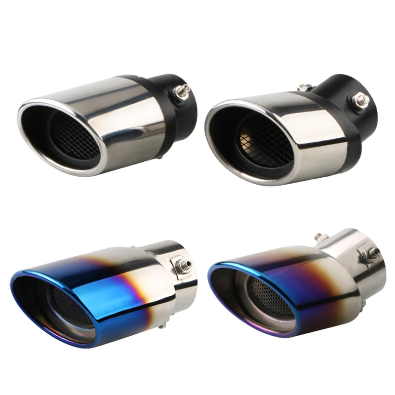 Universal Car Exhaust Muffler Tip Stainless Steel Pipe Burnt Blue Chrome Tail Muffler Tip Pipe With Net Car Accessories