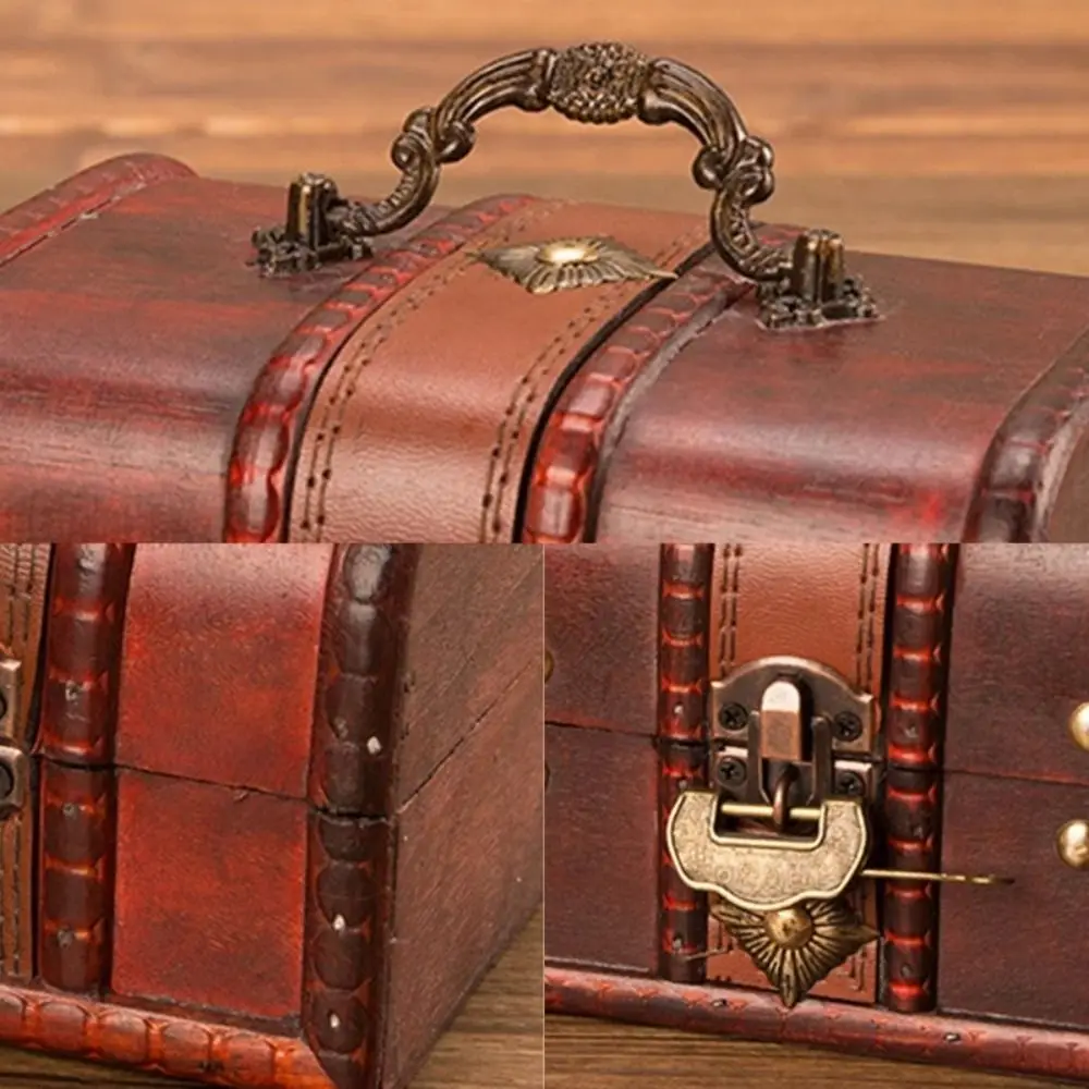 

European Vintage Treasure Chest Decorative Metal Lock Jewelry Storage Box Wooden Jewelry Box Room Props
