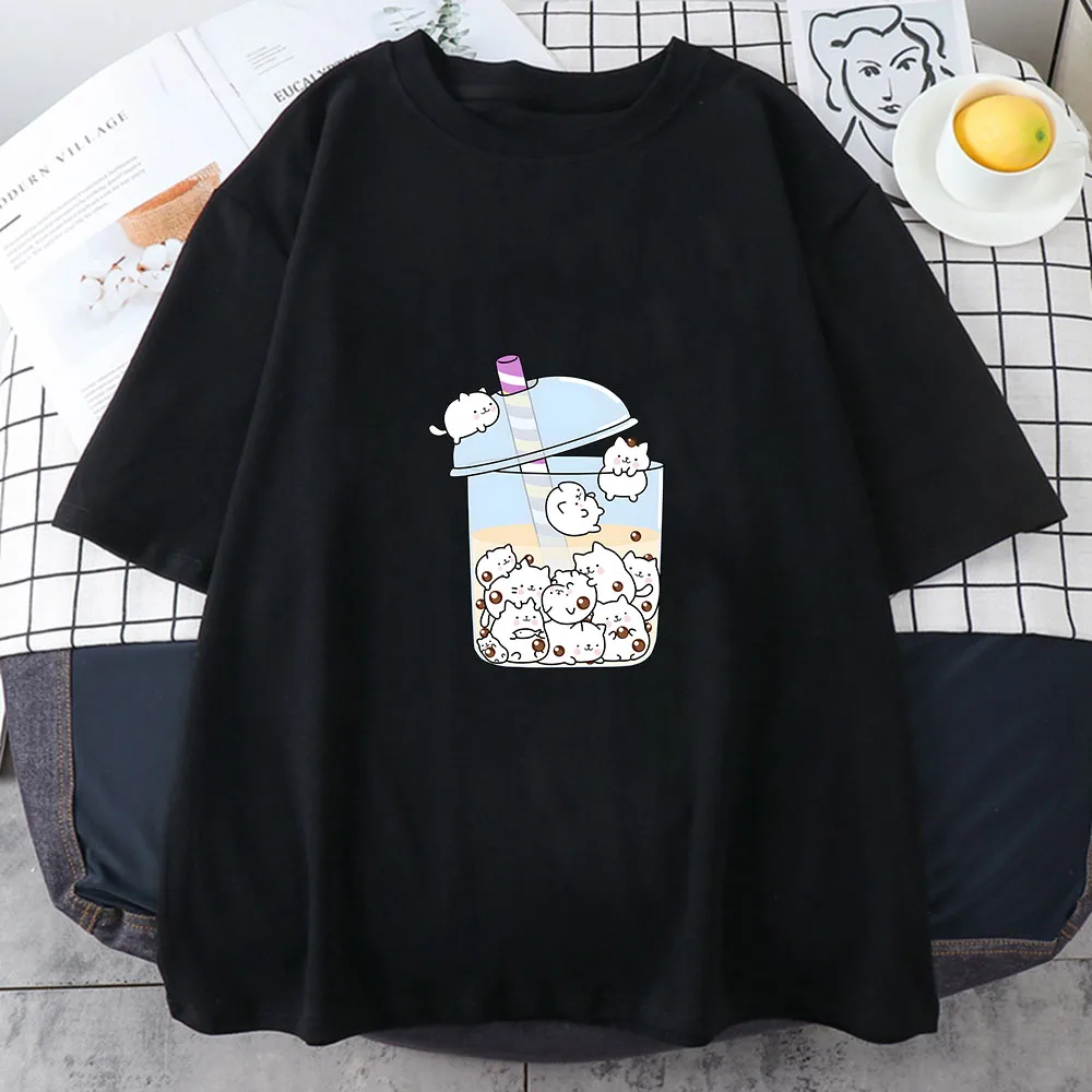 Bubble Boba Milk Tea Printed T Shirt Women Fashion Clothes Casual Y2k Blouse 90s Girls Ladies Female Short Sleeve Personality