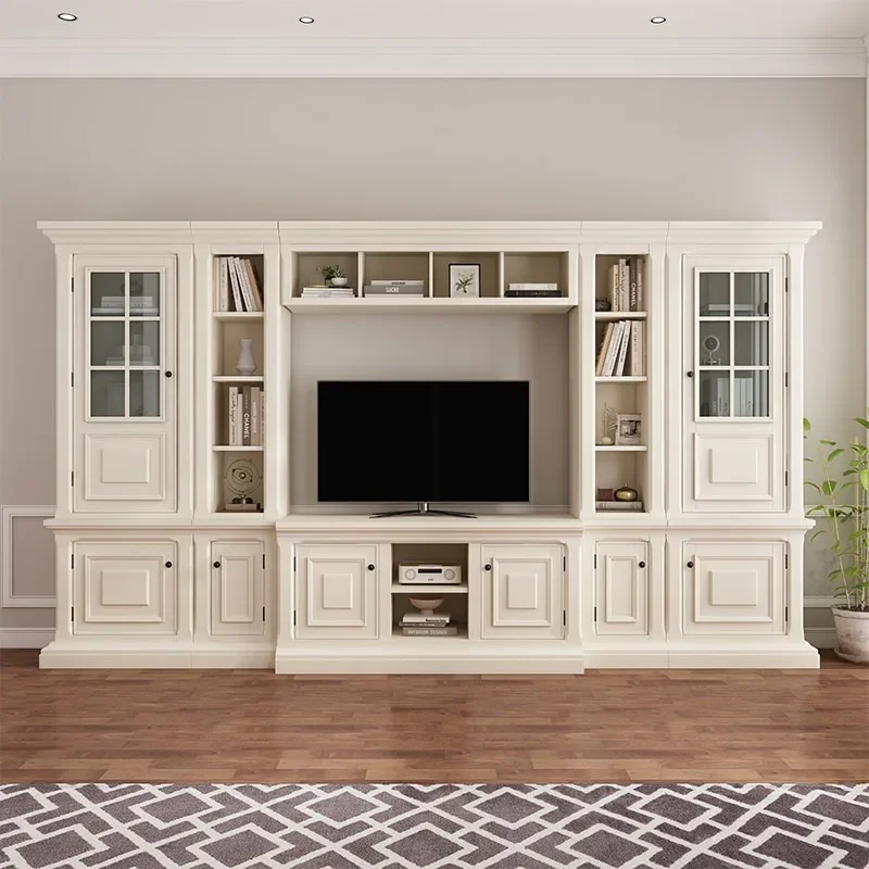 American solid wood villa luxury living room overall TV cabinet background wall integrated combination simple retro high-end cus