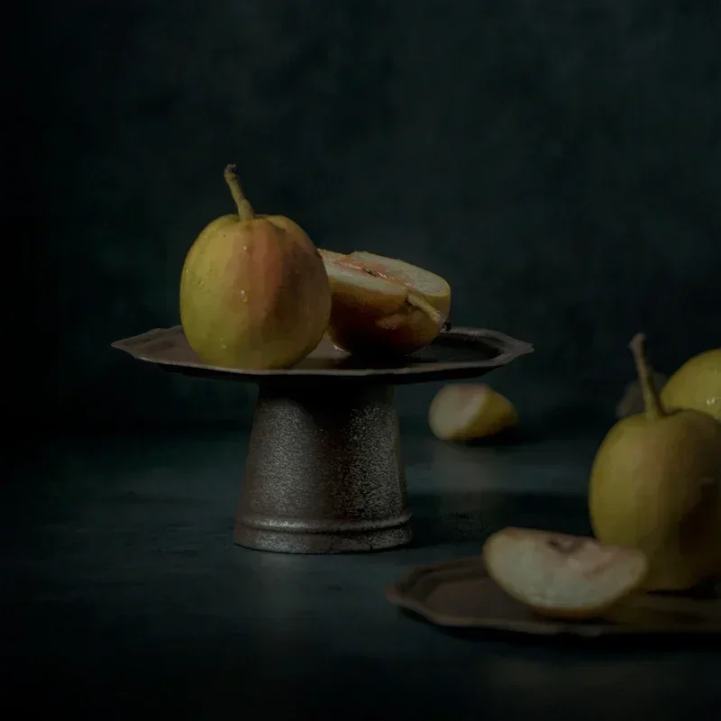 French Vintage Distressed High-Legged Metal Tray, Dessert, Cake, Fruit Plate, Home Storage, Japanese Plate, Photography Props