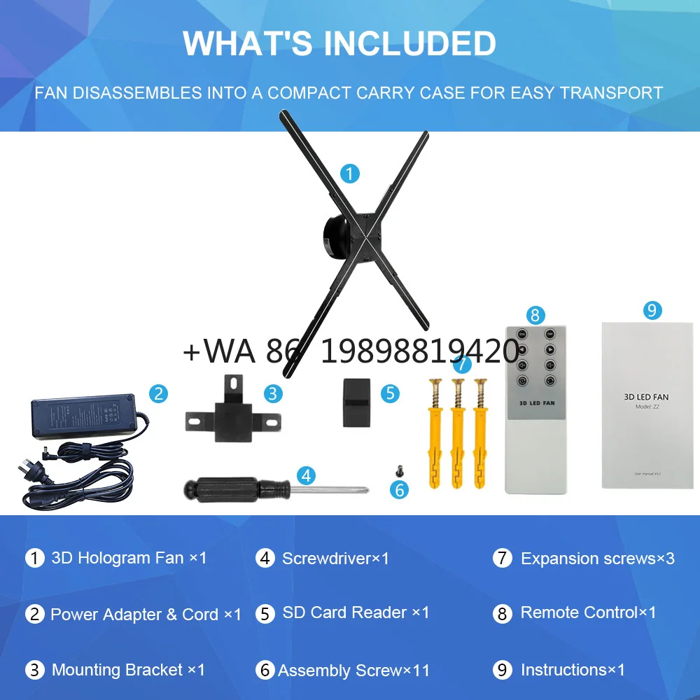 

75-сантиметровый 3D-голографический вентилятор для внутренней рекламы — светодиодный голограммный проектор с плавающими визуальными эффектами