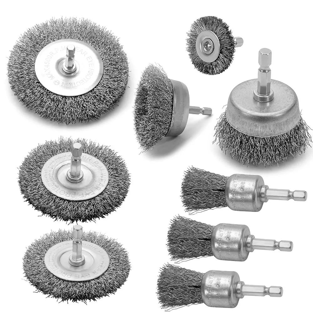 

Set of natural black wire electric drill brush, wear-resistant steel wire polishing brush/rust and paint removal tool