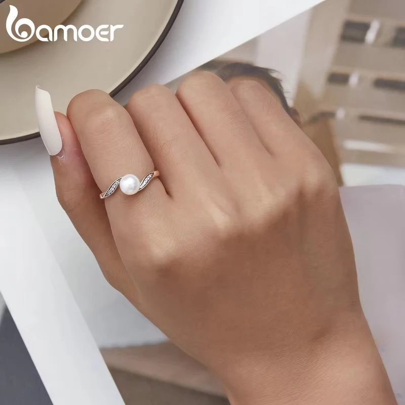 Women's 925 Sterling Silver Shell Pearl Geometric Ring