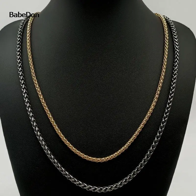 BabeDon 3MM-8MM STAINLESS STEEL TWIST LONG CHAIN NECKLACE FOR MEN Neck Punk Jewelry Pendant Accessories Male Chains