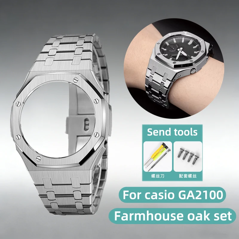 316L Stainless Steel Mod Kit for Casio G-Shock GA2100/GA-B2100 - Royal Oak Style Metal Case & Band Conversion Set ( 5611 Module)