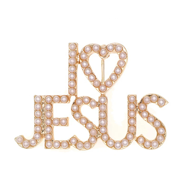 5cm Christian Jesus Brooch Religious Pink Pearl With Heart Jesus Brooches Pin Fashion Jewelry