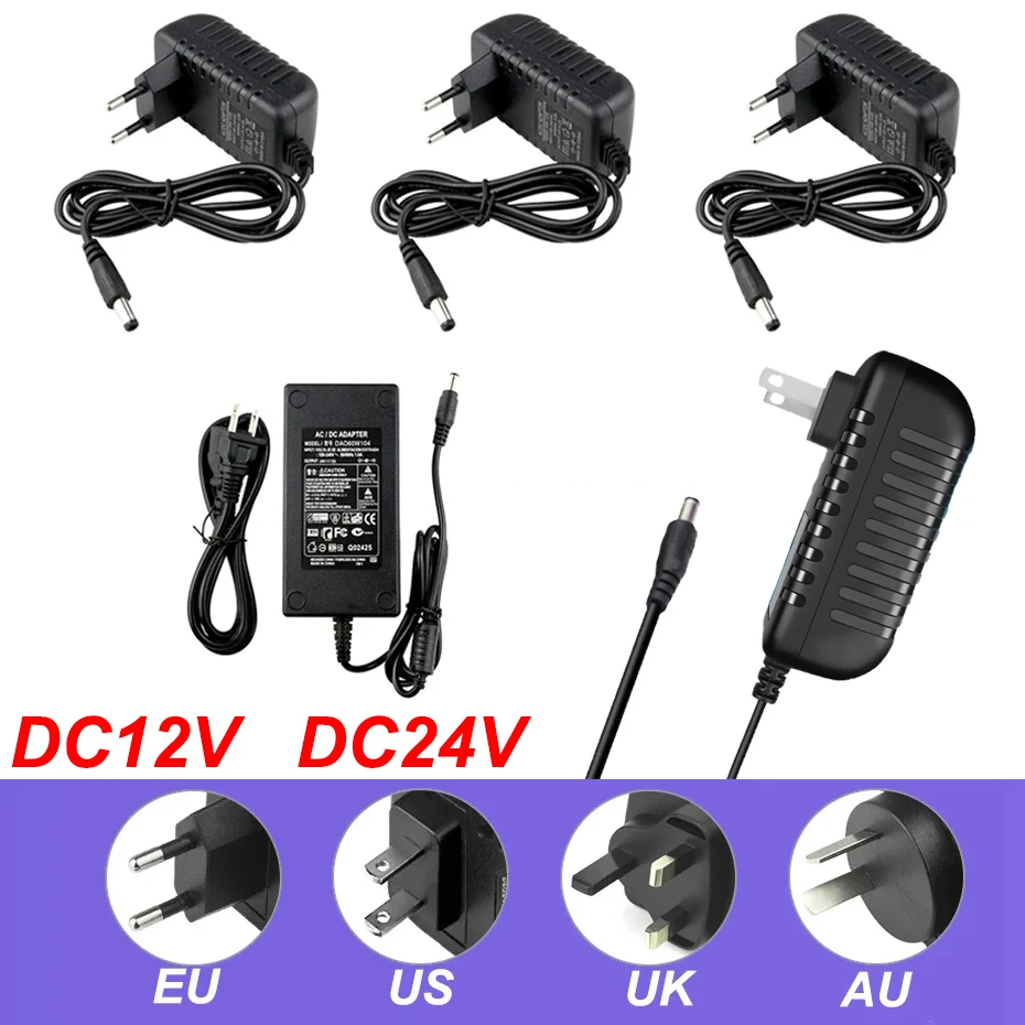 1A -10A DC12V 24V Universal Switch Power Supply Adapter AC100V-240V EU US AU UK Charger Converter Adapter for Led Light Strip