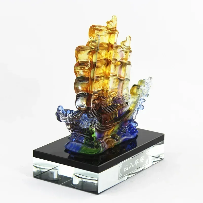 Ancient glazed sailboat smooth sailing ornament high-end anniversary business gifts glazed handicrafts
