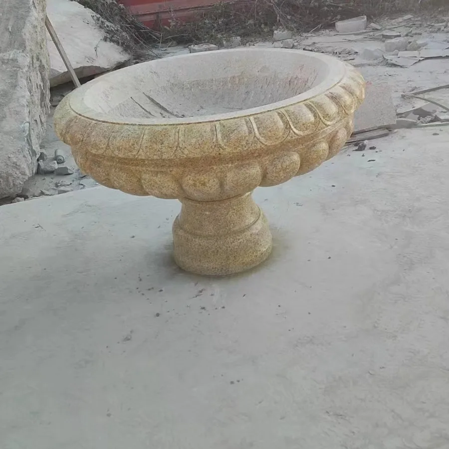 Stone carving flower pot European flower pot yellow rust stone gold hemp marble pot Chinese European sculpture garden garden orn