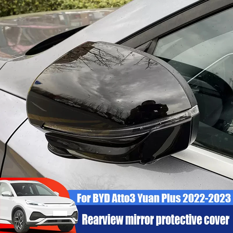 

For BYD Atto3 2022 2023 Bright black rearview mirror cover with carbon fiber pattern reverse mirror housing protective cover